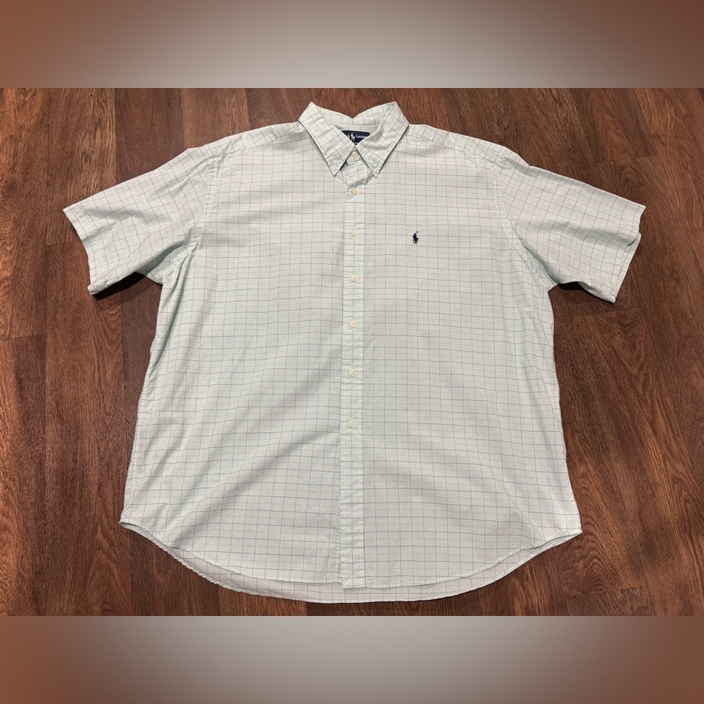 Ralph Lauren Blake 100% Cotton Short Sleeve Shirt Light Green Plaid Size XXL - Picture 2 of 8